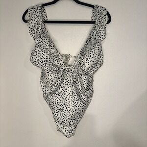 Pink Blush Ruffle Trim‎ Dot Print One Piece Swimsuit Size L